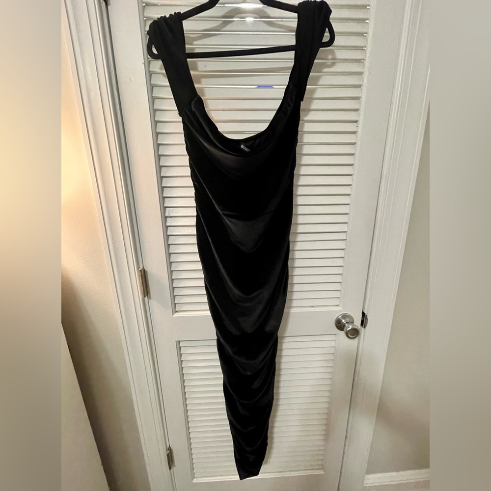 Misguided - long black velvet body-con dress. Never worn.